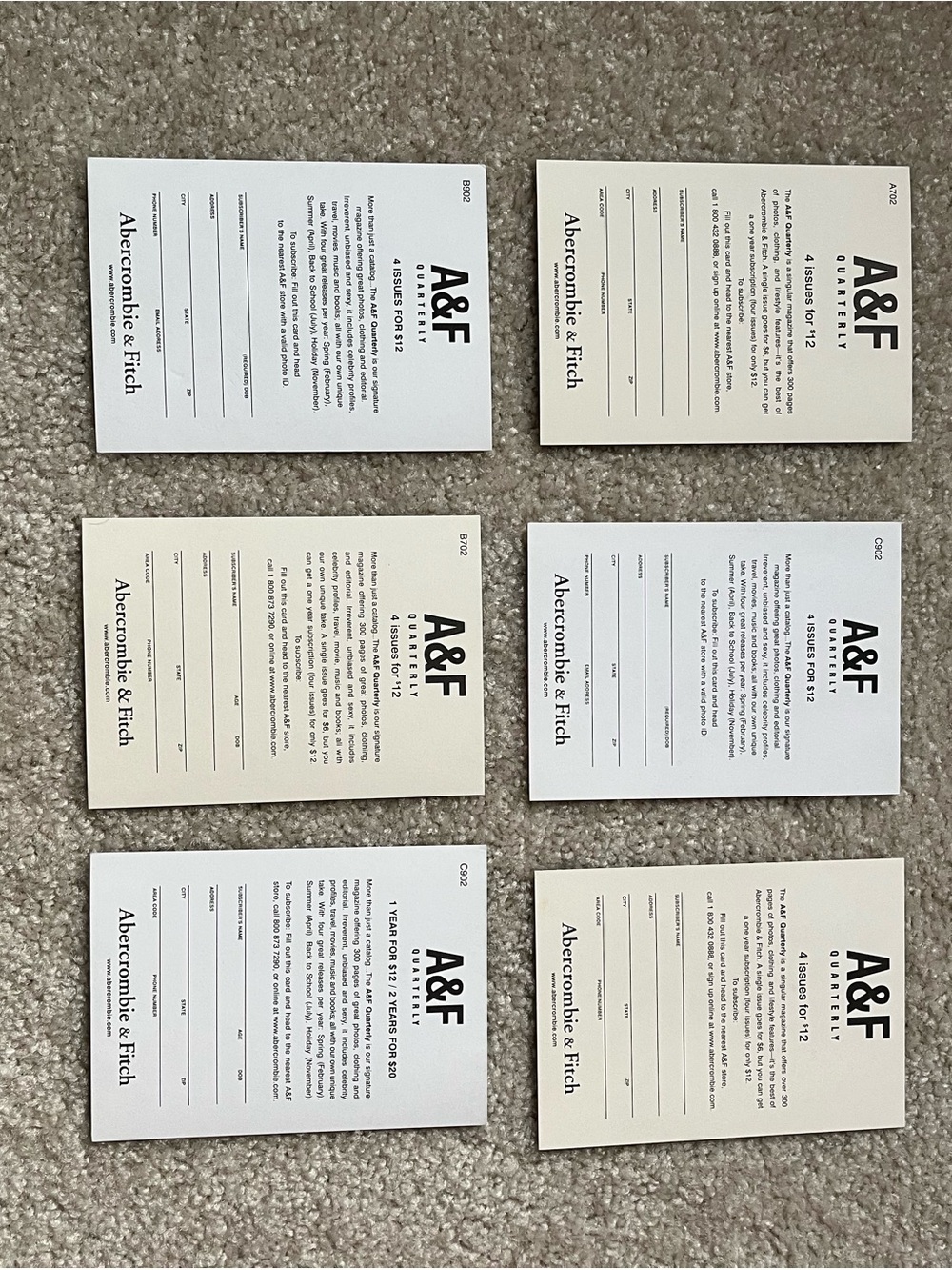 Abercrombie & Fitch Vintage Bundle of 6 A&F Quarterly Subscription Postcards - Picture 2 of 8